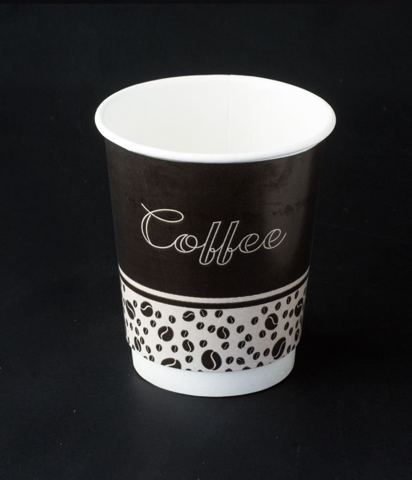 Vaso de café con leche con tapa negra (10 paquetes de 50uds)